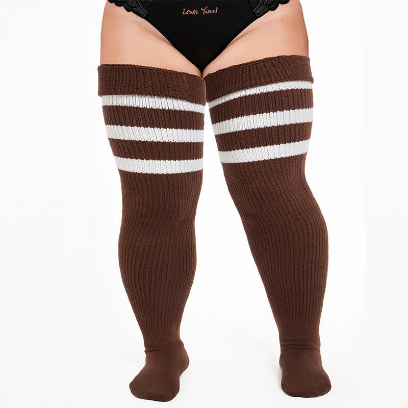 Ribbed Sport Thigh High Socks - Coffee - One Size - With Elastic Strap - image 8