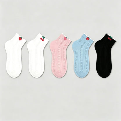Cherry Ribbed Cotton Quarter Socks (2 Pairs) - image 1