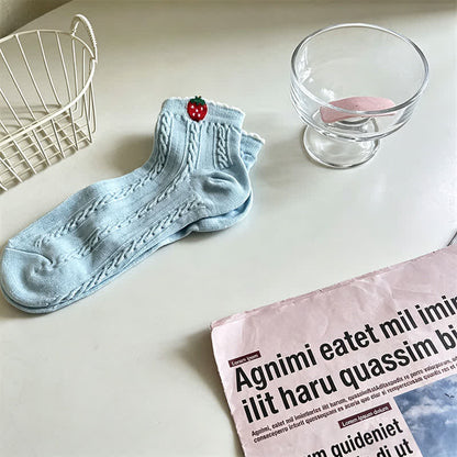 Cherry Ribbed Cotton Quarter Socks (2 Pairs) - Light Blue - EU35-40(US2-7) - image 2