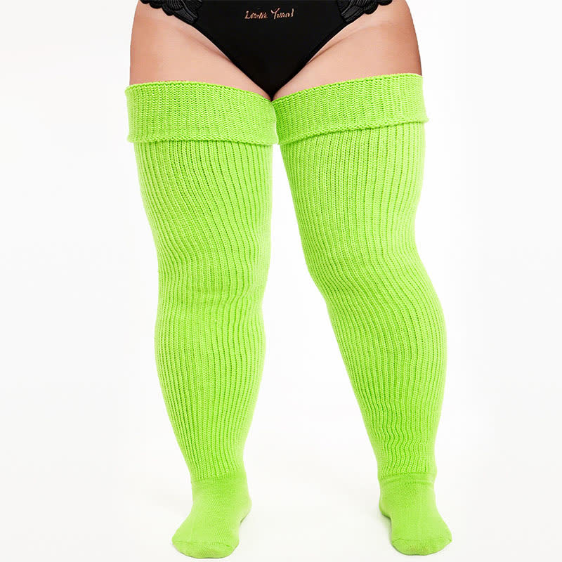 Cozy Ribbed Thigh High Socks - Green - One Size - image 11