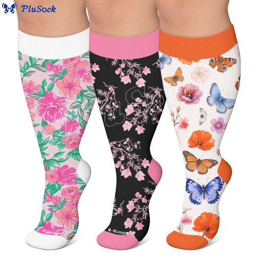 Plus Size Floral Print Compression Socks - image 0