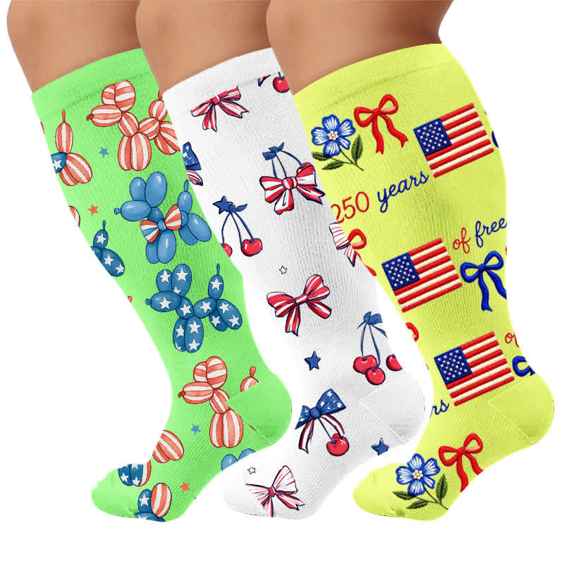 Plus Size Independence Balloons Compression Socks - Multicolor(3 Pair) - 4XL - image 4