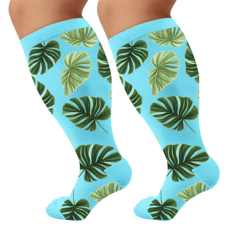 Plus Size Botanical Compression Socks - Blue(1 Pair) - 4XL - image 8