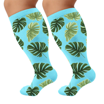 Plus Size Botanical Compression Socks - Blue(1 Pair) - 4XL - image 8