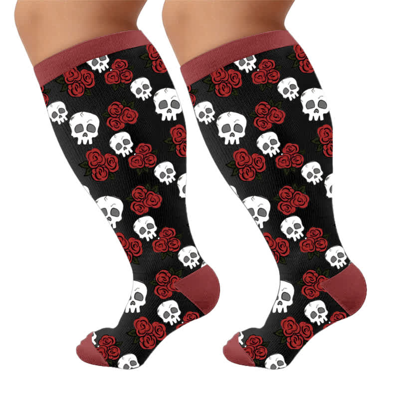 Plus Size Skull Dark Compression Socks - Red(1 Pair) - 4XL - image 8