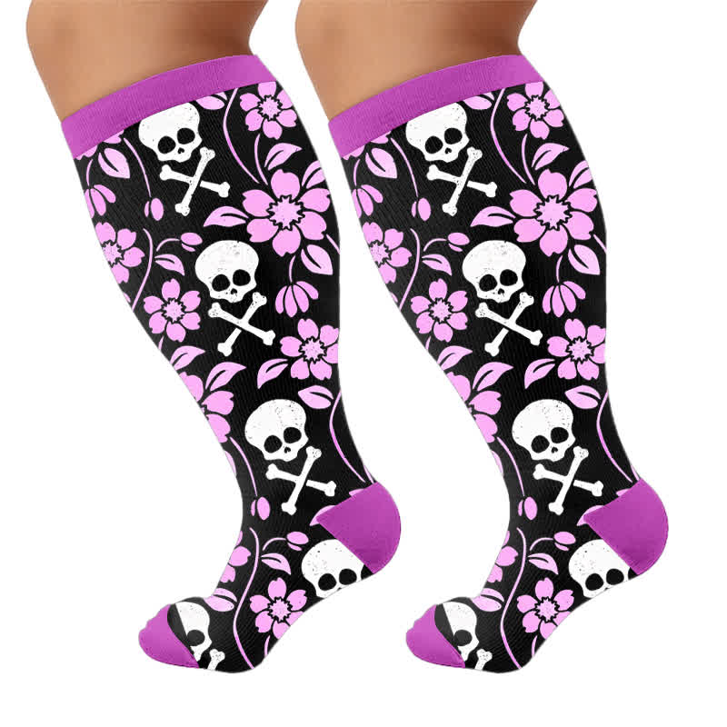 Plus Size Skull Dark Compression Socks - Purple(1 Pair) - 4XL - image 10