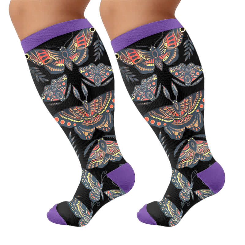 Plus Size Dark Butterfly Compression Socks - Purple(1 Pair) - 4XL - image 9
