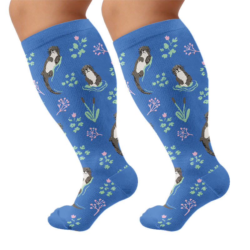 Plus Size Seal Otter Frog Compression Socks - Dark Blue(1 Pair) - 4XL - image 10