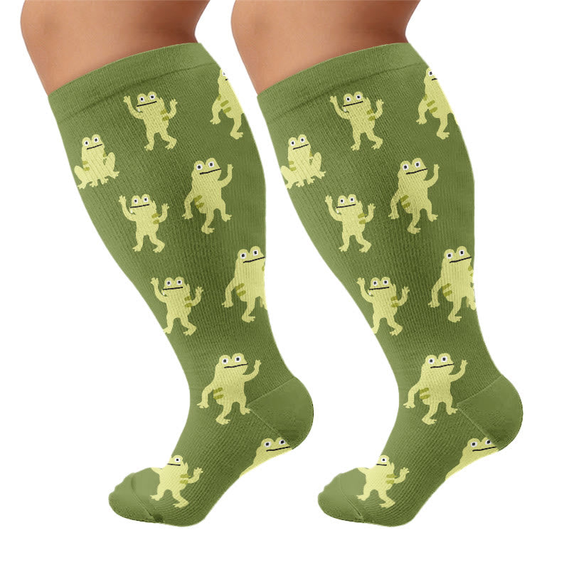 Plus Size Seal Otter Frog Compression Socks - Green(1 Pair) - 4XL - image 9