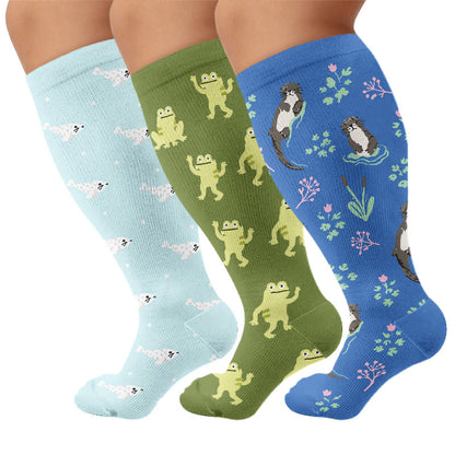 Plus Size Seal Otter Frog Compression Socks - Multicolor(3 Pairs) - 4XL - image 4