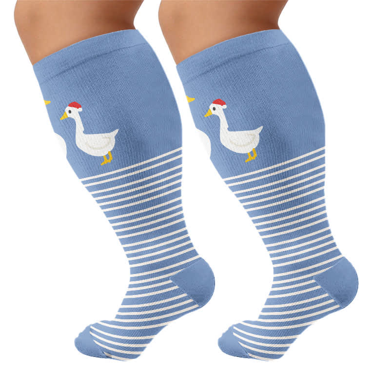 Plus Size Animal Striped Compression Socks - Blue(1 Pair) - 4XL - image 8