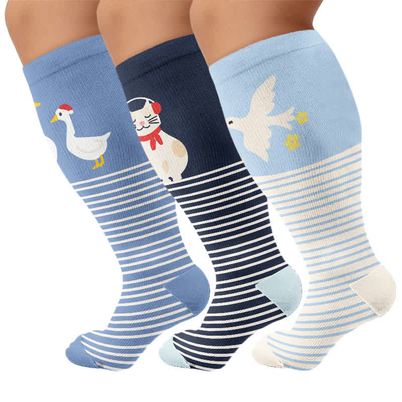 Plus Size Animal Striped Compression Socks - Multicolor(3 Pairs) - 4XL - image 4