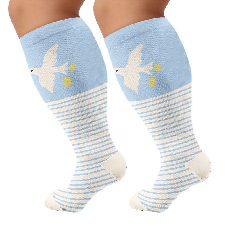 Plus Size Animal Striped Compression Socks - Light Blue(1 Pair) - 4XL - image 9