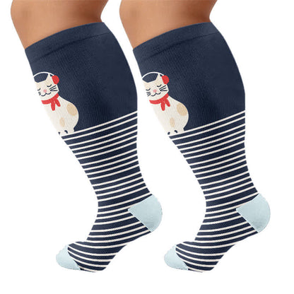 Plus Size Animal Striped Compression Socks - Navy Blue(1 Pair) - 4XL - image 10