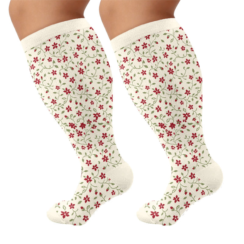 Plus Size Floral Nordic Heart Compression Socks - Apricot(1 Pair) - 4XL - image 5