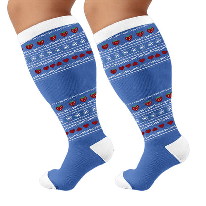 Plus Size Floral Nordic Heart Compression Socks - Blue(1 Pair) - 4XL - image 6