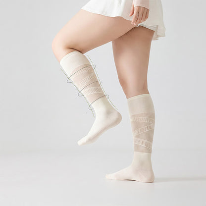 Mesh Stripe Compression Socks(2 Pairs) - Beige - EU36-39(US3-6) - image 9