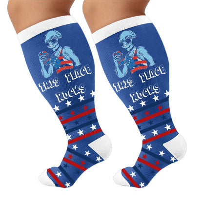 Plus Size Firework Stripe Compression Socks - Blue(1 Pair) - 4XL - image 9