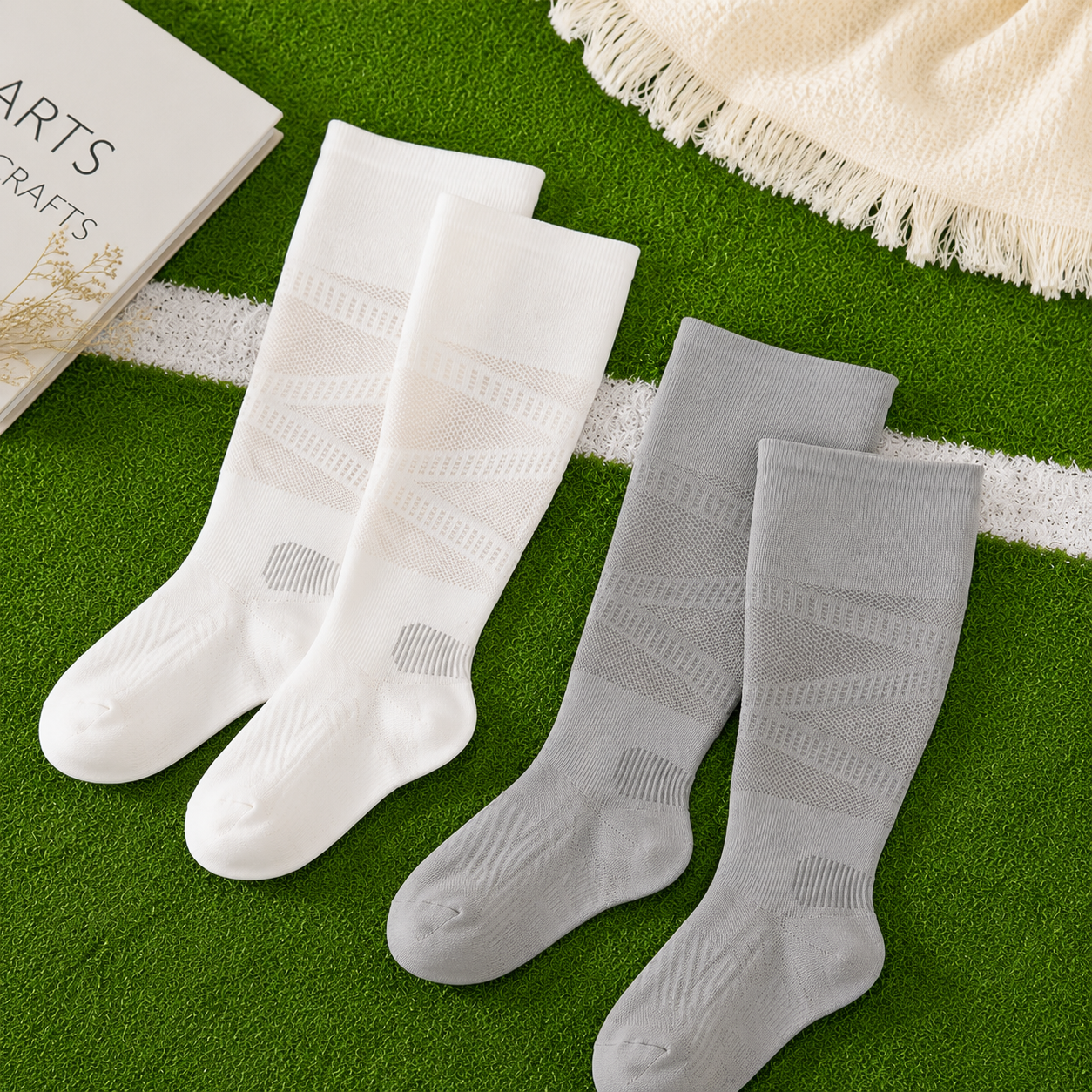 Mesh Stripe Compression Socks(2 Pairs) - White+Light Grey - EU36-39(US3-6) - image 9