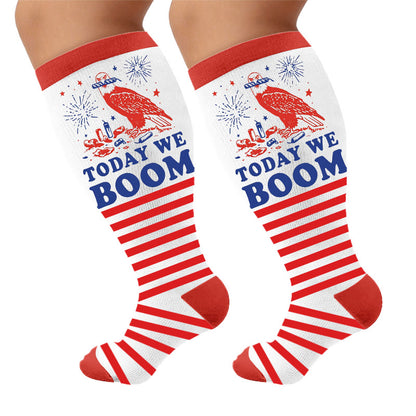 Plus Size Firework Stripe Compression Socks - Red(1 Pair) - 4XL - image 10