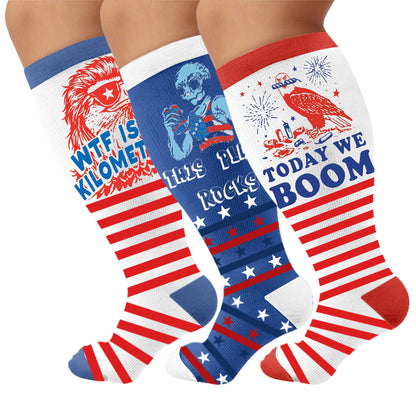 Plus Size Firework Stripe Compression Socks - Multicolor(3 Pairs) - 4XL - image 4