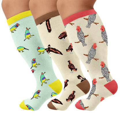 Plus Size Bird Compression Socks - Multicolor(3 Pairs) - 4XL - image 4