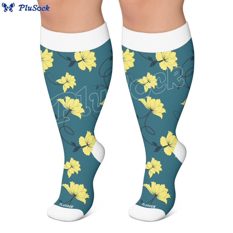 Plus SizeVibrant Flowers Compression Socks - image 5