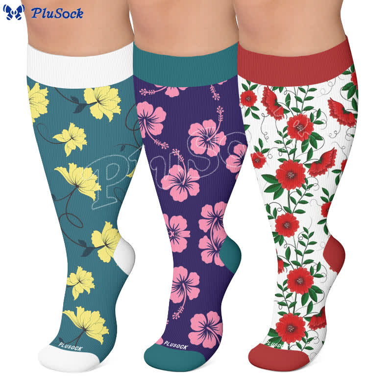 Plus SizeVibrant Flowers Compression Socks - image 0