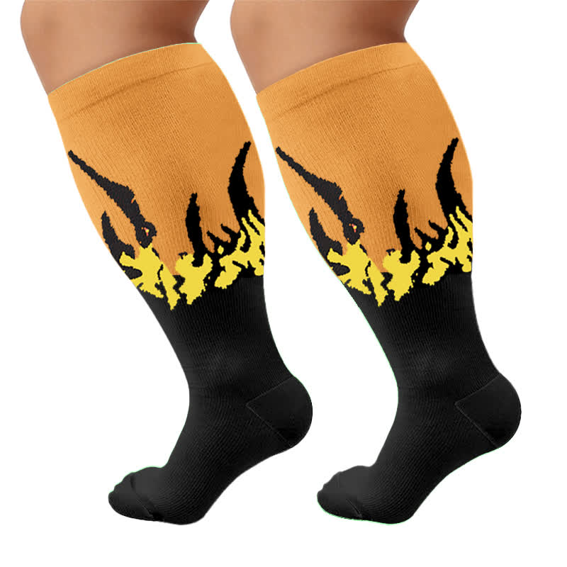 Plus Size Flame Colorblock Compression Socks - Yellow(1 Pair) - 4XL - image 10