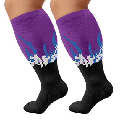 Plus Size Flame Colorblock Compression Socks - Purple(1 Pair) - 4XL - image 9