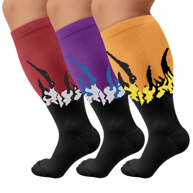 Plus Size Flame Colorblock Compression Socks - Multicolor(3 Pairs) - 4XL - image 4