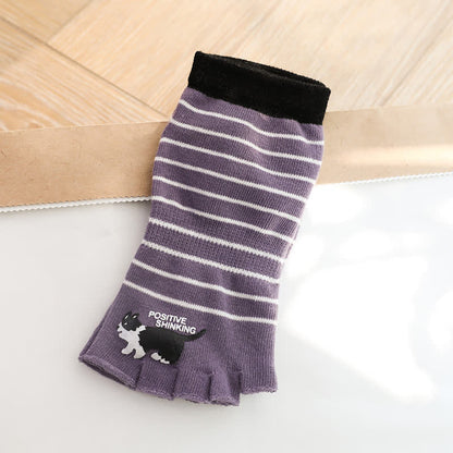 Cat Stripe Toe Quarter Alignment Socks(3 Pairs) - Purple - One Size - image 6