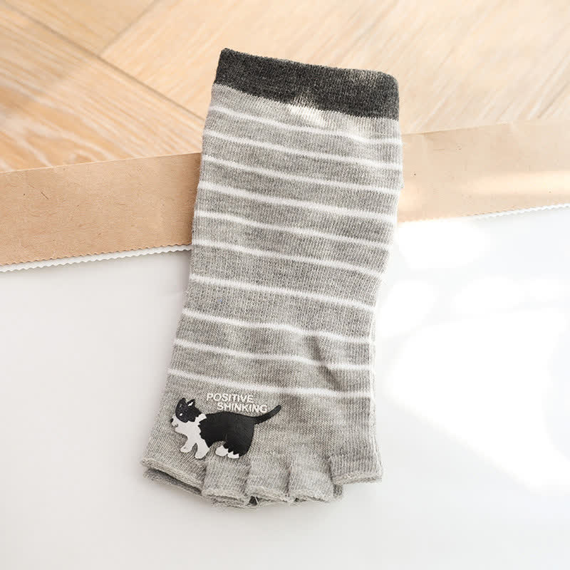 Cat Stripe Toe Quarter Socks(3 Pairs) - Gray - One Size - image 5