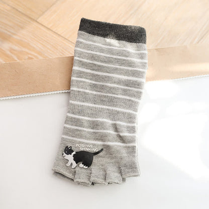 Cat Stripe Toe Quarter Socks(3 Pairs) - Gray - One Size - image 5