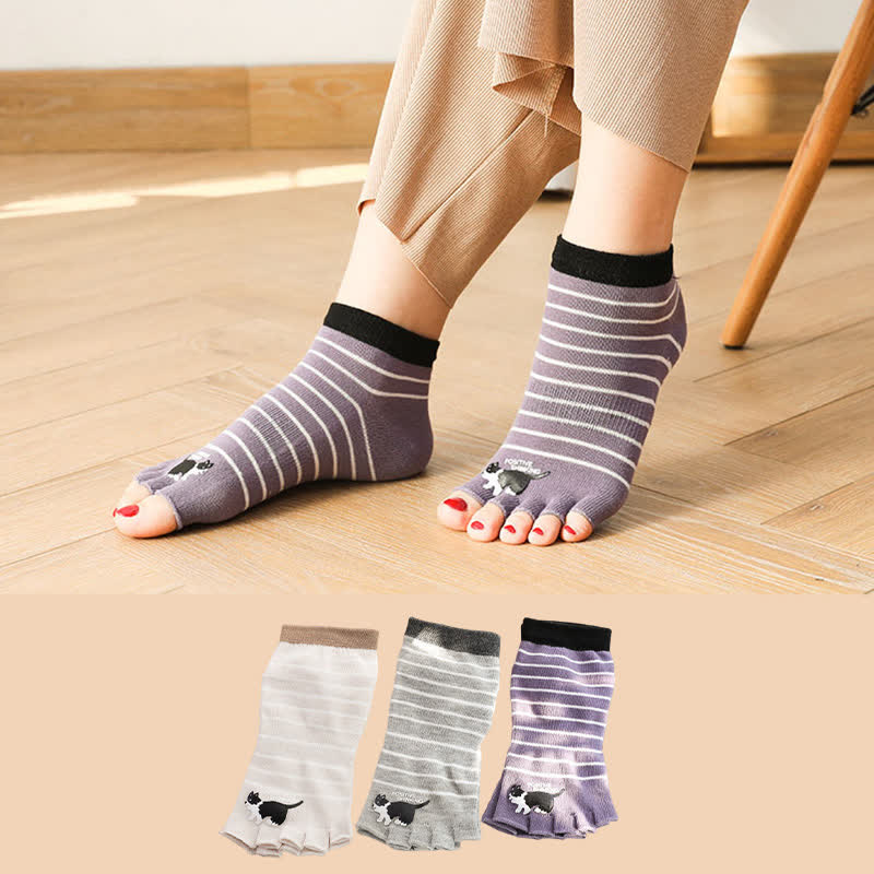 Cat Stripe Toe Quarter Socks(3 Pairs) - image 0