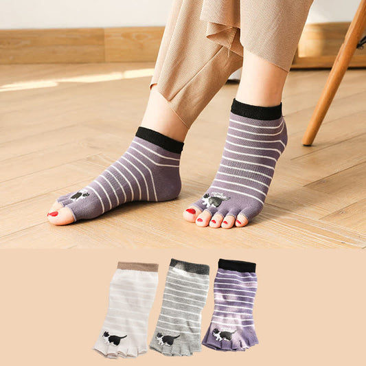 Cat Stripe Toe Quarter Socks(3 Pairs) - image 0