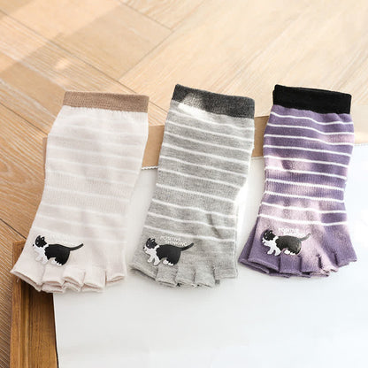 Cat Stripe Toe Quarter Alignment Socks(3 Pairs) - Multicolor - One Size - image 3