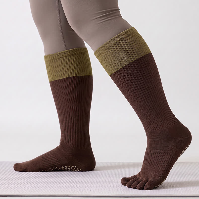 Colorblock Over Knee Socks(2 Pairs) - Brown - One Size - image 2