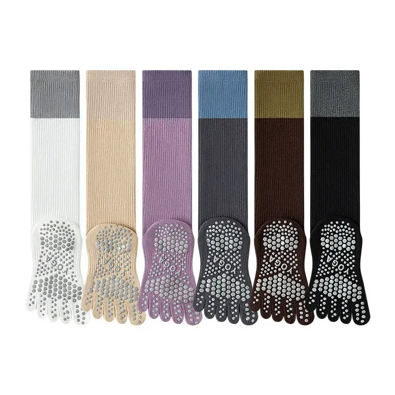 Colorblock Over Knee Socks(2 Pairs) - White+Khaki - One Size - image 6