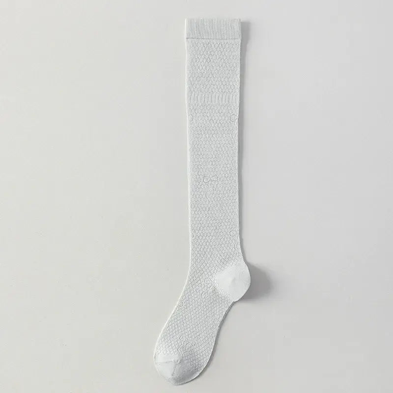 Sheer Mesh Ribbed Knee HIgh Socks(4 Pairs) - Light Grey - One Size - image 10