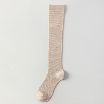 Sheer Mesh Ribbed Knee HIgh Socks(4 Pairs) - Dark Coffee - One Size - image 9