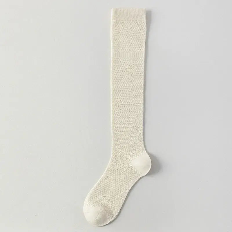 Sheer Mesh Ribbed Knee HIgh Socks(4 Pairs) - Light Coffee - One Size - image 8