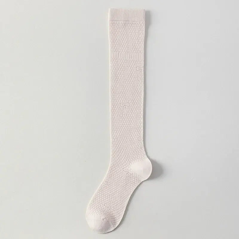 Sheer Mesh Ribbed Knee HIgh Socks(4 Pairs) - Pink - One Size - image 5