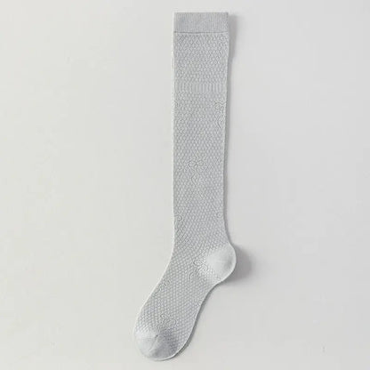 Sheer Mesh Ribbed Knee HIgh Socks(4 Pairs) - Dark Grey - One Size - image 11
