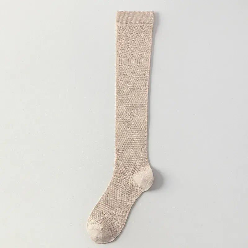 Sheer Mesh Ribbed Knee HIgh Socks(4 Pairs) - Coffee - EU35-40(US2-7) - image 9