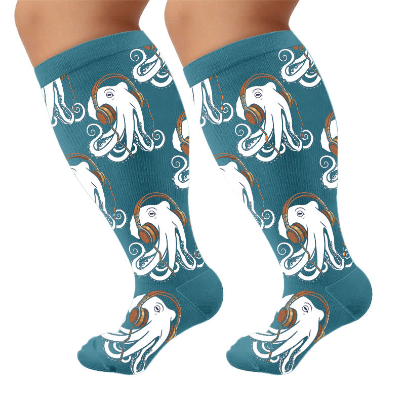 Plus Size Trendy Octopus Compression Socks - Blue(1 Pair) - 4XL - image 8