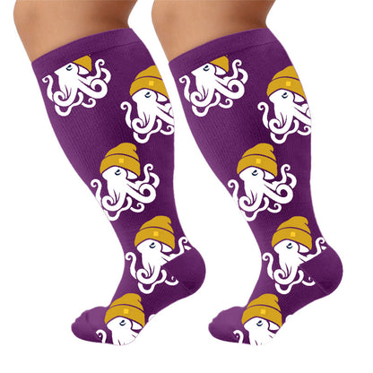 Plus Size Trendy Octopus Compression Socks - Purple(1 Pair) - 4XL - image 9