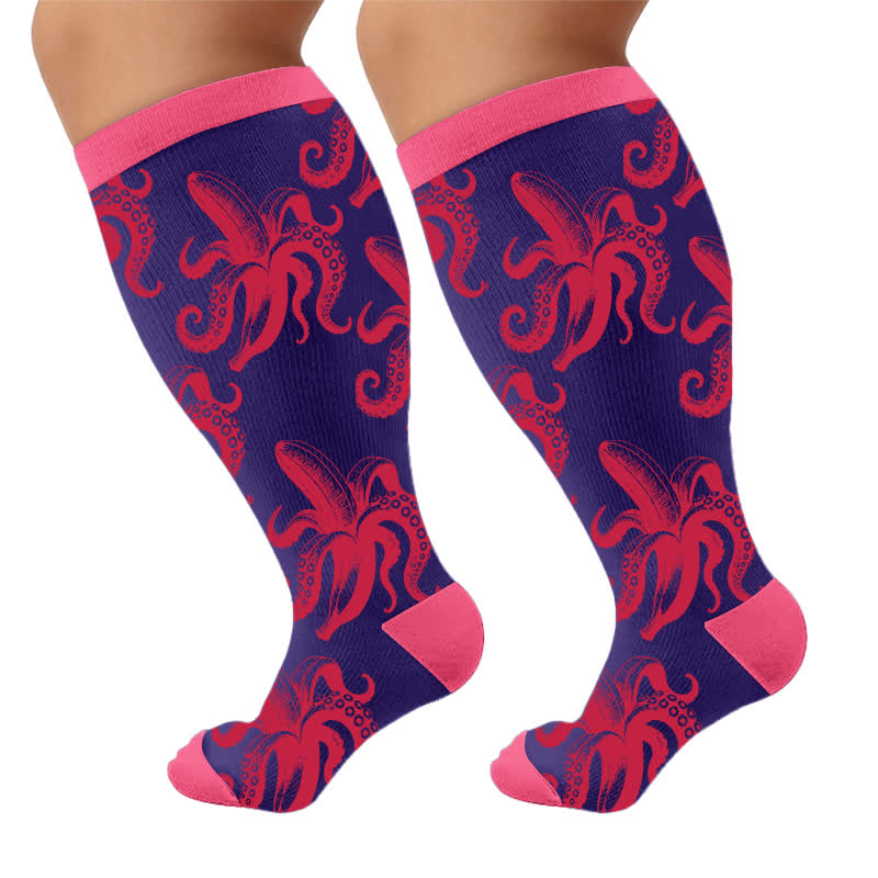Plus Size Bizarre Octopus Compression Socks - Pink(1 Pair) - 4XL - image 9