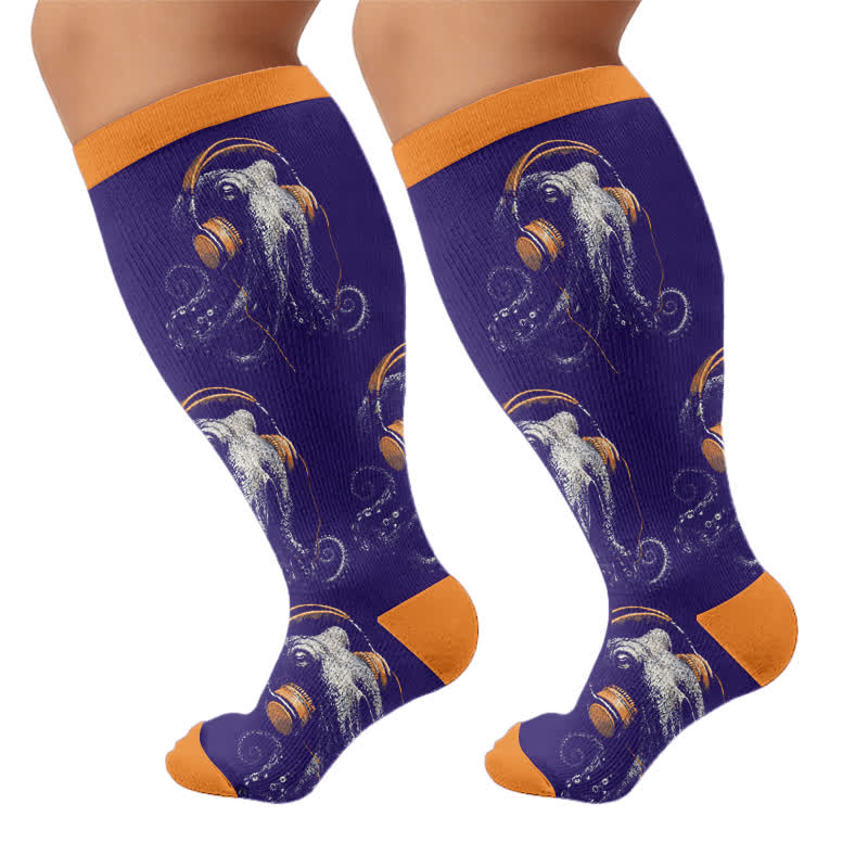 Plus Size Bizarre Octopus Compression Socks - Orange(1 Pair) - 4XL - image 8