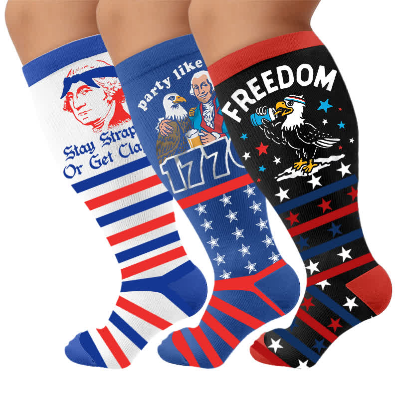 Plus Size Patriotic Compression Socks - Multicolor(3 Pairs) - 4XL - image 4